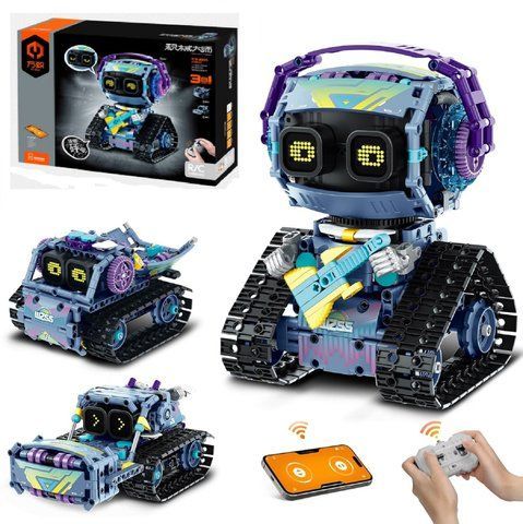 Уцінка (пошкоджена коробка) Конструктор STEAM на радіокеруванні RockRoller 3в1 Робот Самоскид Бульдозер на пульті і програмуванням через смартфон 8055 фото