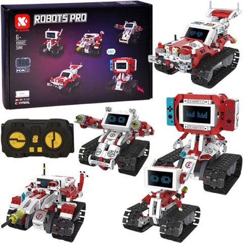 Конструктор STEM на радіокеруванні Robots Pro 5в1 Гоночний автомобіль робот на пульті і програмуванням через смартфон K96167 фото