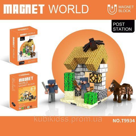 Магнітний конструктор Minecraft "Поштова станція" з магнітними фігурками Майнкрафт Magnet World T9934 фото