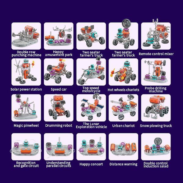 Електронний конструктор Super Tech Building Blocks 201 деталь, 110 експериментів, STEM-набір з моторами, лампочками, сенсорами та звуковими ефектами 110 фото
