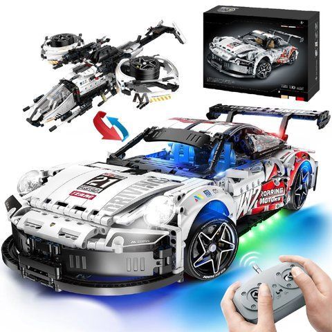Конструктор STEM на радіокеруванні 2 в 1 Technic Porsche 911  з підсвіткою на пульті керування і програмуванням через смартфон 9821 фото