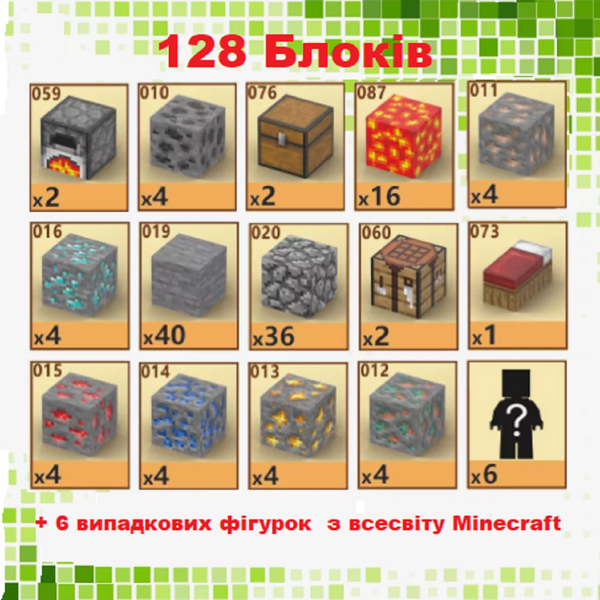Дитячий магнітний конструктор Minecraft "Шахта" 128 блоків Майнкрафт з фігурками для дітей від 6 років T033 фото