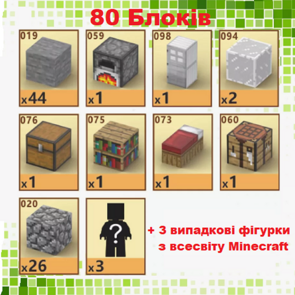 Дитячий магнітний конструктор Minecraft "Камяний будинок" 80 блоків Майнкрафт з фігурками для дітей від 6 років T051 фото