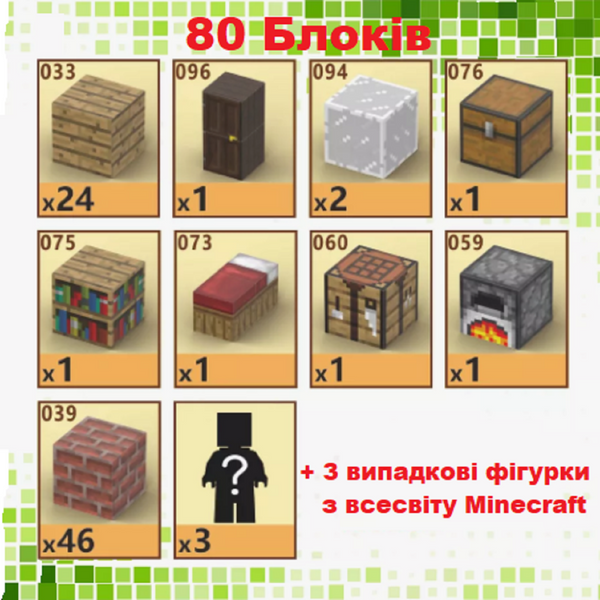Детский магнитный конструктор Minecraft "Кирпичный дом" 80 блоков Майнкрафт с фигурками для детей от 6 лет T052 фото