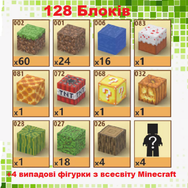 Дитячий магнітний конструктор Minecraft "Водоспад" 128 блоків Майнкрафт з фігурками для дітей від 6 років T059 фото