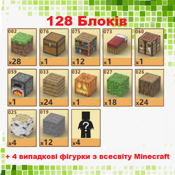 Дитячий магнітний конструктор Minecraft "Будинок в джунглях" 128 блоків Майнкрафт з фігурками для дітей від 6 років T048 фото